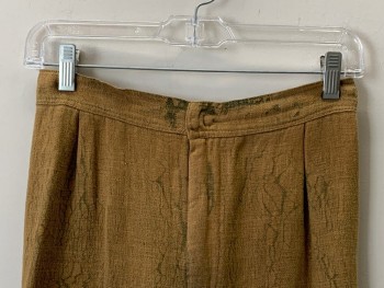 NO LABEL, Dk Khaki Brn, Olive Green, Cotton, Stone Washed, Pleated, Scrunched Waist Band From The Back, Zip Front, Aged, Made To Order,