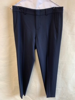 Womens, Slacks, VINCE, Navy Blue, Wool, Elastane, Solid, 6, Zip Front, Hook Closure, 4 Pockets, Creased Front, Skinny Fit, Mid To Low Rise