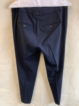 Womens, Slacks, VINCE, Navy Blue, Wool, Elastane, Solid, 6, Zip Front, Hook Closure, 4 Pockets, Creased Front, Skinny Fit, Mid To Low Rise