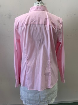 LIZ CLAIBORNE, Baby Pink, Cotton, Spandex, Solid, C.A., Button Front, L/S,