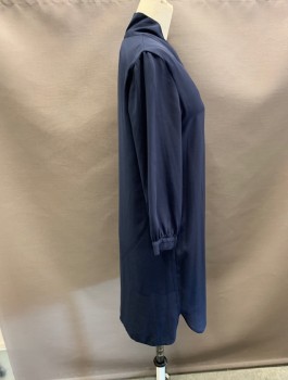 Womens, Dress, Long & 3/4 Sleeve, AQUA, Navy Blue, Polyester, Solid, XS, V neck CF,with Cuff, Shirttail Bottom,