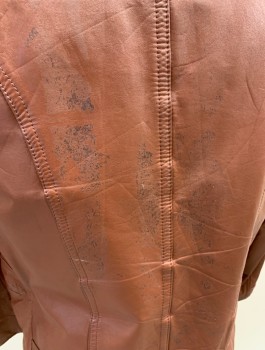 Mens, Leather Jacket, LEATHERS BY JEFFREY, Chestnut Brown, Leather, Solid, 42L, L/S, 4 Bttns, 2 Welt Pockets, 2 Faux Welt Pockets, Self Knot Buttons, Western Top Stitch **Stains On Back