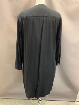 LIZ CLAIBORNE, Black, Rayon, Solid, Geometric, Round Neck, Blue & Red Embroidery & Beading On  Yoke, Pleated Front, L/S, Zip Front, Hem Below Knee