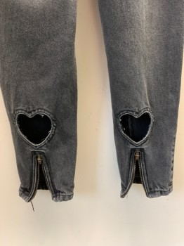 Womens, Jeans, DENIM ROMANCE, Black, Cotton, Solid, W28, Zip Front, Button Closure, 5 Pockets, Zipper And Heart Cutouts At Back Hem *Light White Stains