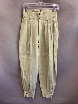 Womens, Pants, PARACHUTE, Khaki Brown, Cotton, Solid, W28, Pleated, Side Pockets, Zip Front, Belt Loops, Stain Left Knee, Light Marks On Back Of Both Legs