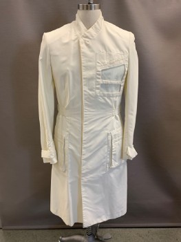 NL, Lt Beige, Synthetic, Stand Collar, Snap Front, 2 Pckts, Mesh Panel On Chest Pckt, Belted Sides, Pleated Back, Stained At Back Waist