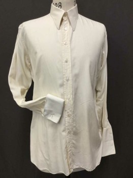 Mens, Dress Shirt, DOMETAKIS, Cream, Polyester, Rayon, Solid, 32, 16, C.A., B.F., L/S, French Cuffs, MULTIPLES
