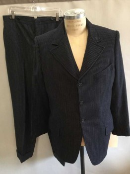 MTO, Black, Navy Blue, White, Wool, Stripes, Notched Lapel, 3 Buttons,  3 Pockets,