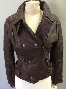 Wilson, Brown, Leather, Solid, Zip Front, Zip Pockets, Collar Attached,  Motorcycle Jacket, Quilted Detail