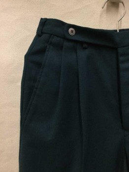 PANCHETTI UOMO, Teal Green, Polyester, Wool, Solid, Pleated Front, Button Tab