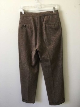 Mens, 1930s Vintage, Suit, Pants, M, Brown, Black, Orange, Red, Cream, Wool, Viscose, Tweed, 30, 28, Flat Front, Cuffed. 5 + Pockets. Repaired Hole at Crotch. Button Fly