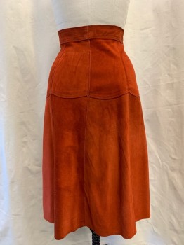 N/L, Burnt Orange, Suede, Solid, A-line, Snap Front, Gored, Scallopped Horizontal Seam