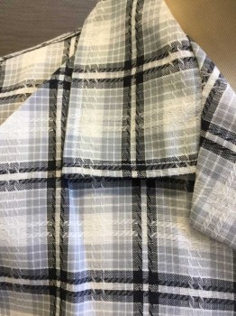DAN RIVER, Black, White, Lt Gray, Cotton, Plaid, Sleeveless, Button Front, Collar Attached, 1 Pocket