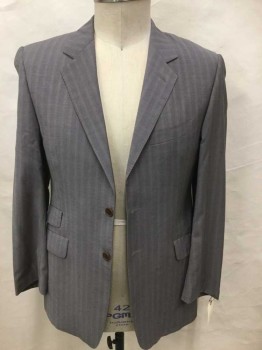 PAUL SMITH, Gray, Lt Brown, Wool, Stripes, Jacket, Heathered Gray with Brown Stripes, 4 Pockets, 2 Buttons,  Notched Lapel, See Photo Attached,
