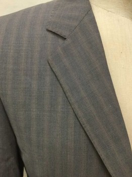 PAUL SMITH, Gray, Lt Brown, Wool, Stripes, Jacket, Heathered Gray with Brown Stripes, 4 Pockets, 2 Buttons,  Notched Lapel, See Photo Attached,
