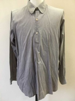 N/L, Slate Blue, Beige, Cotton, Stripes - Vertical , Slate and Beige Vertical Stripes, Long Sleeves, 3 Button Front, Turn Down Round/Perry Style Collar Attached, Button Cuffs