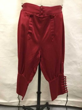 Mens, Historical Fiction Pants, MTO, Red, Polyester, Solid, 34, Breeches, Semi Shiny, Lace Up Back And Cuffs