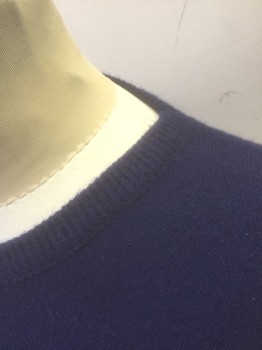 THE FASHIONED LOOK, Navy Blue, Orlon Acrylic, Solid, Knit, 1/2 Sleeves (Above Elbow Length), Pullover, Round Neck,  Fitted,