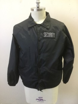 Unisex, Jacket, Windbreaker, ROTHCO, Black, Nylon, Solid, L, Snap Front, Collar Attached, 2 Welt Pocket, Security Patch Lapel, Security Printed in White on Back