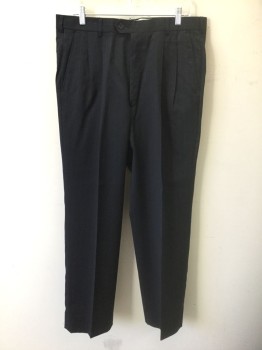 Mens, 1990s Vintage, Suit, Pants, BROOKS BROTHERS, Navy Blue, Gray, Wool, Stripes - Pin, Ins:31, W:36, (Nearly Black) Double Pleated, Button Tab Waist, Zip Fly, 4 Pockets, Straight Leg