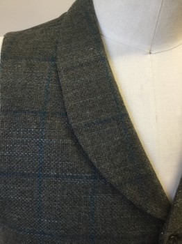 MTO, Gray, Blue, Lt Blue, Wool, Check , Gray with Heathered with Light Blue, Blue Check, Button Front, Rounded Shawl Collar, 2 Pocket, Silver/black Birdseye Silk Back, Self Back Belt