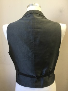 Mens, Historical Fiction Vest, MTO, Gray, Blue, Lt Blue, Wool, Check , 42, Gray with Heathered with Light Blue, Blue Check, Button Front, Rounded Shawl Collar, 2 Pocket, Silver/black Birdseye Silk Back, Self Back Belt