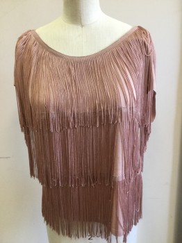 Womens, Top, FOREVER 21, Dusty Rose Pink, Rayon, Solid, S, Scoop Neck, Cap Sleeves, Three Rows of Fringe