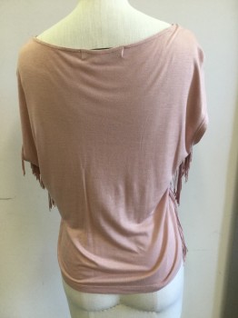 Womens, Top, FOREVER 21, Dusty Rose Pink, Rayon, Solid, S, Scoop Neck, Cap Sleeves, Three Rows of Fringe