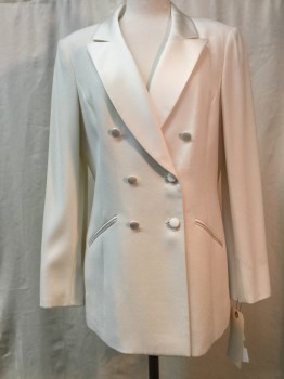 Womens, Suit, Jacket, KASPER, Cream, Rayon, Polyester, Solid, 4, Peaked Lapel, Double Breasted, 6 Buttons, 2 Pockets,