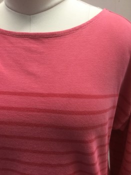 Womens, Top, VINEYARD VINES, Salmon Pink, Red, Cotton, Stripes - Horizontal , M, Salmon Red-Pink Jersey with Red Horizontal Stripes From Chest Down, 3/4 Sleeves, Bateau/Boat Neck