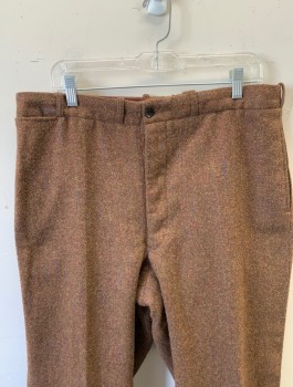 Mens, 1920s Vintage, Suit, Pants, SIAM COSTUMES MTO, Brown, Multi-color, Wool, Stripes - Pin, I:33+, W:38, Heavy Wool, Pinstripes with Ombre Blue, Pink and Lime, Flat Front, Button Fly, Belt Loops, 5 Pockets Including Watch Pocket,