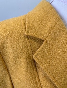 N/L, Mustard Yellow, Wool, Solid, Single Breasted, Notched Lapel, 3 Buttons, Unusual Seams with Faux Pocket Flaps at Hips, Each with Decorative Button, Lightly Padded Shoulder, Early 1980's