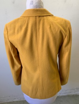 N/L, Mustard Yellow, Wool, Solid, Single Breasted, Notched Lapel, 3 Buttons, Unusual Seams with Faux Pocket Flaps at Hips, Each with Decorative Button, Lightly Padded Shoulder, Early 1980's