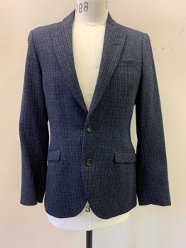 Mens, Sportcoat/Blazer, TIGER, Navy Blue, Black, Brown, Wool, Plaid, 38R, Peaked Lapel, Single Breasted, 2 Buttons,  3 Pockets