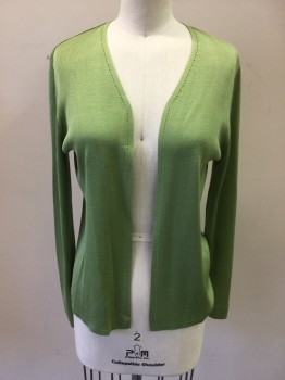 ANN TAYLOR, Avocado Green, Silk, Solid, Open Front, Long Sleeves