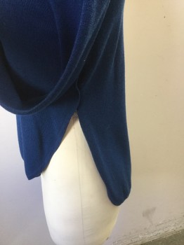 Womens, Pullover, ALC, Royal Blue, Cotton, Solid, XS, Crew Neck, Long Sleeves, Ribbed, High Low