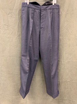 Mens, 1940s Vintage, Suit, Pants, MTO, Navy Blue, Gray, Brown, Wool, 2 Color Weave, Stripes - Pin, 36/31, Double Pleats, 2 Side Seam, Seam Pockets, Button Fly, Cuffed, Suspender Buttons, V Shape Back Waistband,