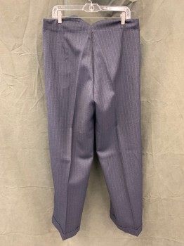 Mens, 1940s Vintage, Suit, Pants, MTO, Navy Blue, Gray, Brown, Wool, 2 Color Weave, Stripes - Pin, 36/31, Double Pleats, 2 Side Seam, Seam Pockets, Button Fly, Cuffed, Suspender Buttons, V Shape Back Waistband,