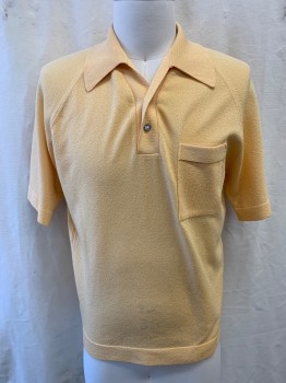 PURITAN, Butter Yellow, Polyester, Acetate, Collar Attached, Button Front, Short Sleeves, 1 Patch Pocket
