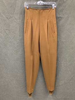 Womens, Pants, N/L, Brown, Rayon, Nylon, Solid, W: 28, 6, Thick, High Waisted, Hollywood Pleated Waist, Zip Back, Stirrups