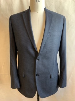 Mens, Sportcoat/Blazer, MICHAEL KORS, Black, Steel Blue, Rayon, Polyester, Houndstooth - Micro, 42R, Single Breasted, Collar Attached, 2 Buttons,  3 Pockets