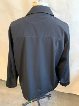 Mens, Casual Jacket, CLAIBORNE, Black, Polyester, Nylon, Solid, 2XL, Collar Attached, Black Lining, Zip Front, 2 Pockets, Long Sleeves,