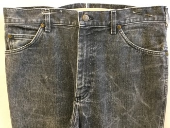 Mens, Jeans, LEE, Dk Gray, Cotton, Mottled, 34/30, Stone Washed Denim, 5 Pockets, Zf