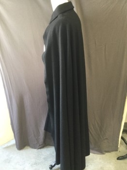Unisex, Sci-Fi/Fantasy Cape/Cloak, MTO, Black, Silver, Wool, Metallic/Metal, Solid, M/L, Thick Stand Up Collar with Interesting Metal Clasp, Spread Open at Chest, Straps Attached at Back Neck to Hold in Place, 54" Long, Multiple