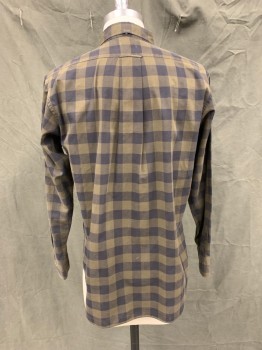 SUMNER'S, Brown, Black, Cotton, Grid , Pullover, 3 Button Placket, Collar Attached, Button Down Collar, 1 Pocket, Long Sleeves, Button Cuff,