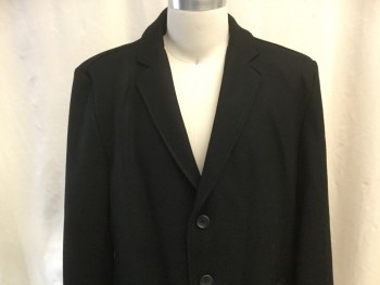 Mens, Coat, Overcoat, KENNETH COLE, Black, Wool, Solid, L, 44R, Notched Lapel, Single Breasted, 3 Buttons, 2 Side Entry Pockets, Back Vent, Above the Knee Length *TRIPLE*