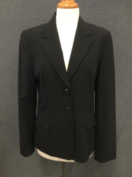 Womens, Blazer, ELIE TAHARI, Black, Wool, Elastane, Solid, 12, Single Breasted, Collar Attached, Notched Lapel, 2 Buttons,  Long Sleeves, 2 Flap Pockets, Collar and Pocket Flaps Hand Picked