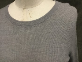 Womens, Pullover, SOYER, Dove Gray, Cashmere, M, Ribbed Knit Scoop Neck, Long Sleeves, Ribbed Cuff **holes in Right Shoulder
