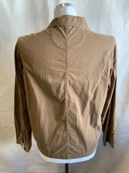 Mens, Casual Jacket, ORVIS, Dk Khaki Brn, Cotton, Solid, L, Zip Front, 2 Pockets, Embroiderred Colorful Bird Logo