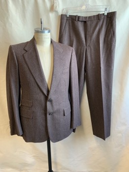 CHESTER BARRIE, Brown, Beige, Wool, Stripes - Pin, Notched Lapel, Single Breasted, Button Front, 2 Buttons, 3 Pockets